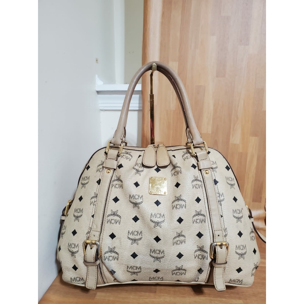 MCMVisetos Boston Satchel Beige Handbag - Picture 6 of 12